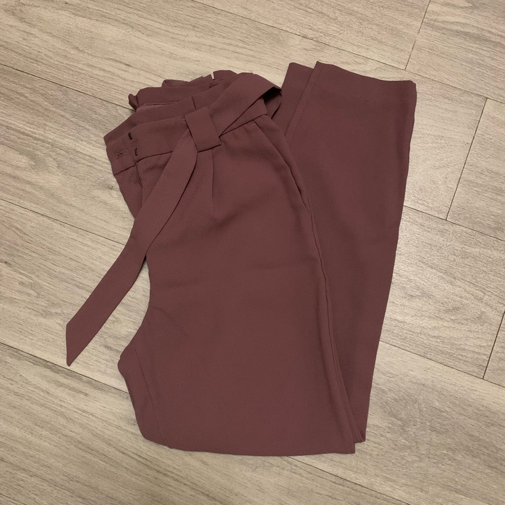 Express Purple High Waisted Belted Linen Ankle Pant, Size 6R